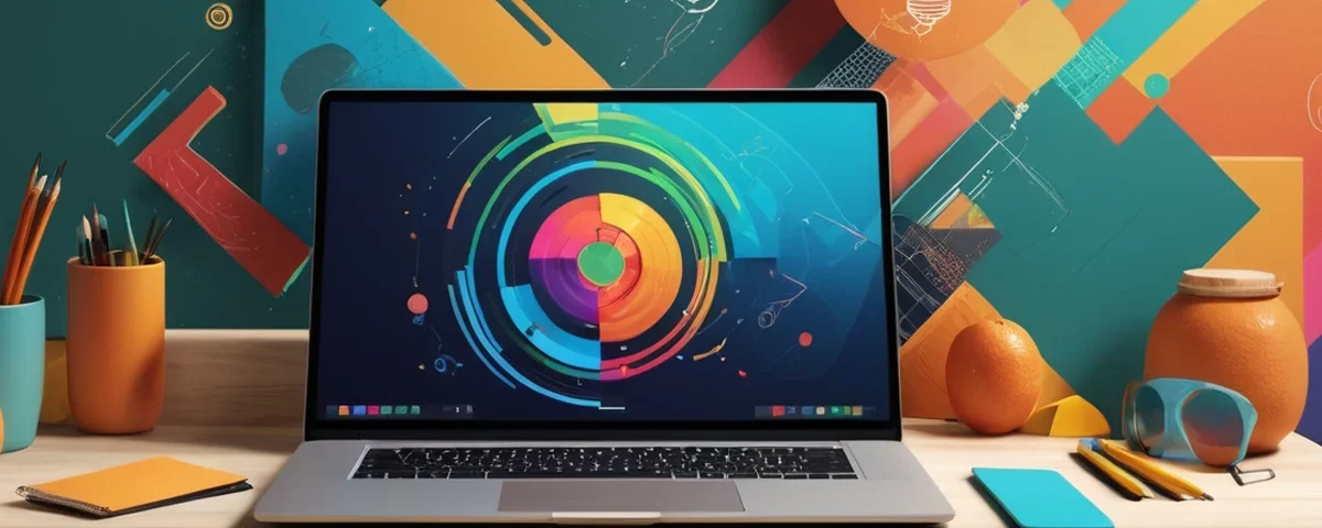 Espacio creativo con herramientas de diseño gráfico como laptop, tableta gráfica y paletas de colores, representando la importancia del diseño profesional en emprendimientos.