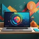 Espacio creativo con herramientas de diseño gráfico como laptop, tableta gráfica y paletas de colores, representando la importancia del diseño profesional en emprendimientos.